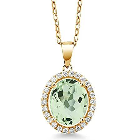 18K Yellow Gold Plated Silver Pendant with Chain Oval Green Prasiolite and