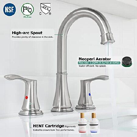 純正売れ筋 PARLOS Widespread Double Handles Bathroom Faucet with Metal Pop Up Drain and cUPC Faucet Supply Lines， Brushed Nickel， 1.2 GPM