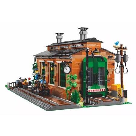 LEGO 910033 Old Train Engine Shed Building Kit - 2，331 Pieces - Detailed Workshop with 6 Minifigures， Working Overhead Crane， and Realistic Railway Ma_1