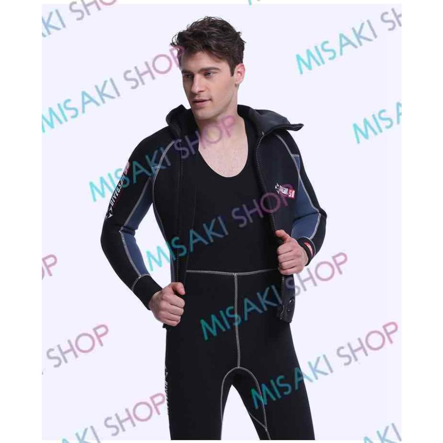 5mm厚さ＆ロングジョン仕様】フード付き 裏起毛 2ピース 上下セット