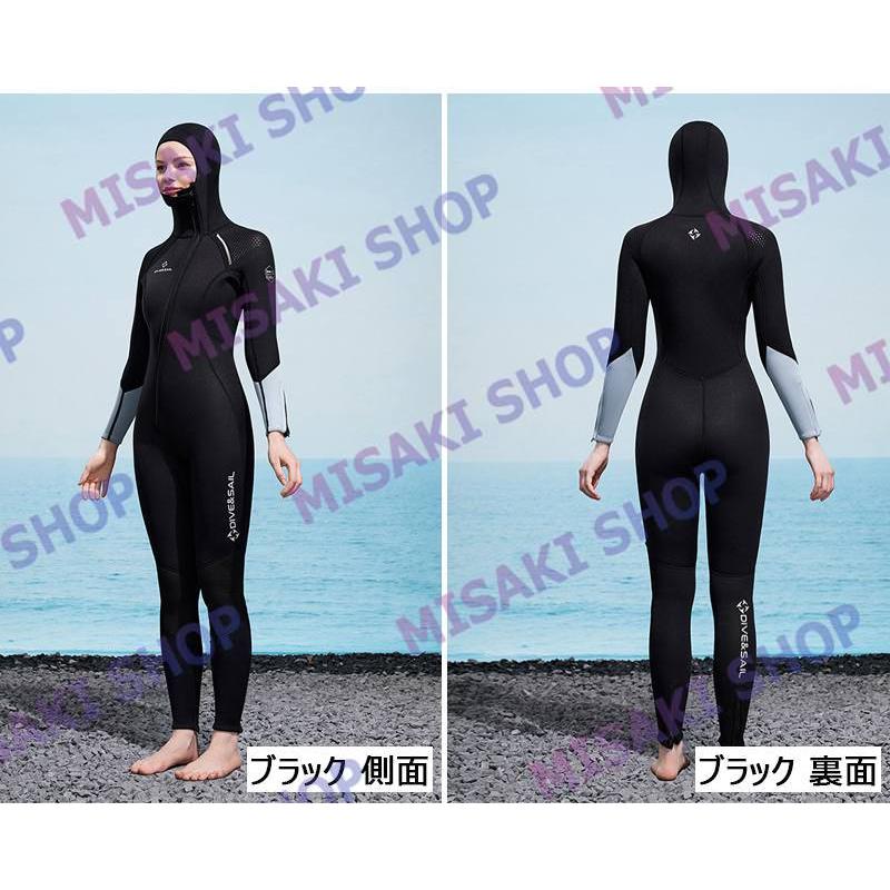 3mm厚さ＆一体型仕様】フード付き ウェットスーツ 1ピース 長袖 長