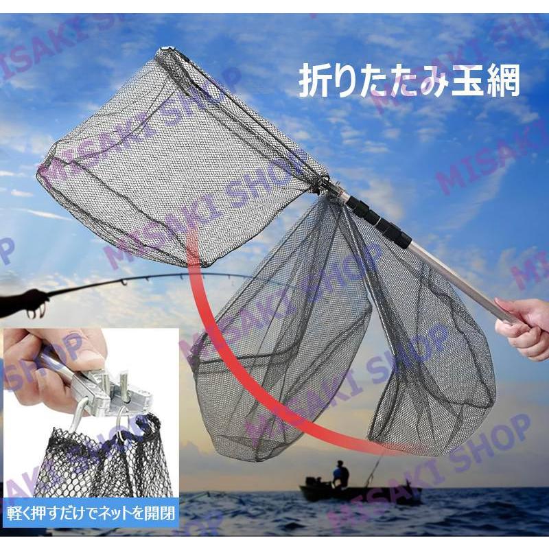 フープ取り外し可能】タモ網 玉網 伸縮 ステンレス製 ナイロンネット