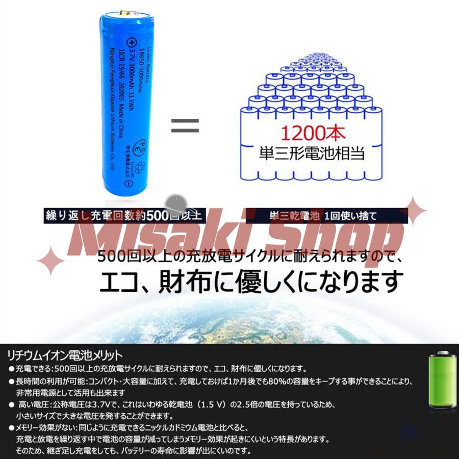 当日発送 18650リチウムイオンバッテリー 充電池3本 3.7V充電式