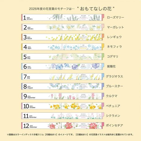 クツワ（KUTSUWA） 2026年 カラーインデックス手帳 スリム 月間 月曜