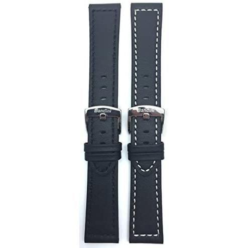 珍しい Bandini 28mm Mens Genuine Leather Watch Band Strap Black With Stitch 送料無料 Www Skylanceronline Com