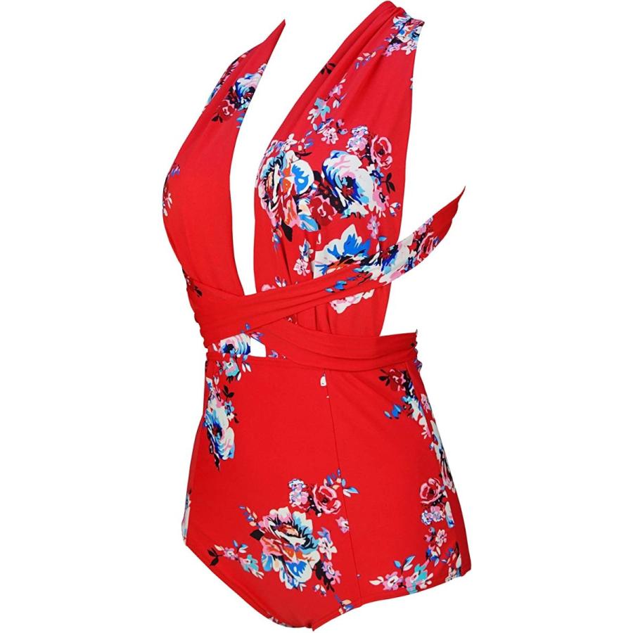 限定セール Cocoship Red White Jade Pink Garden One Piece V Neck Swimsuit Bath 最適な価格 Gestion Etechnologies Shop