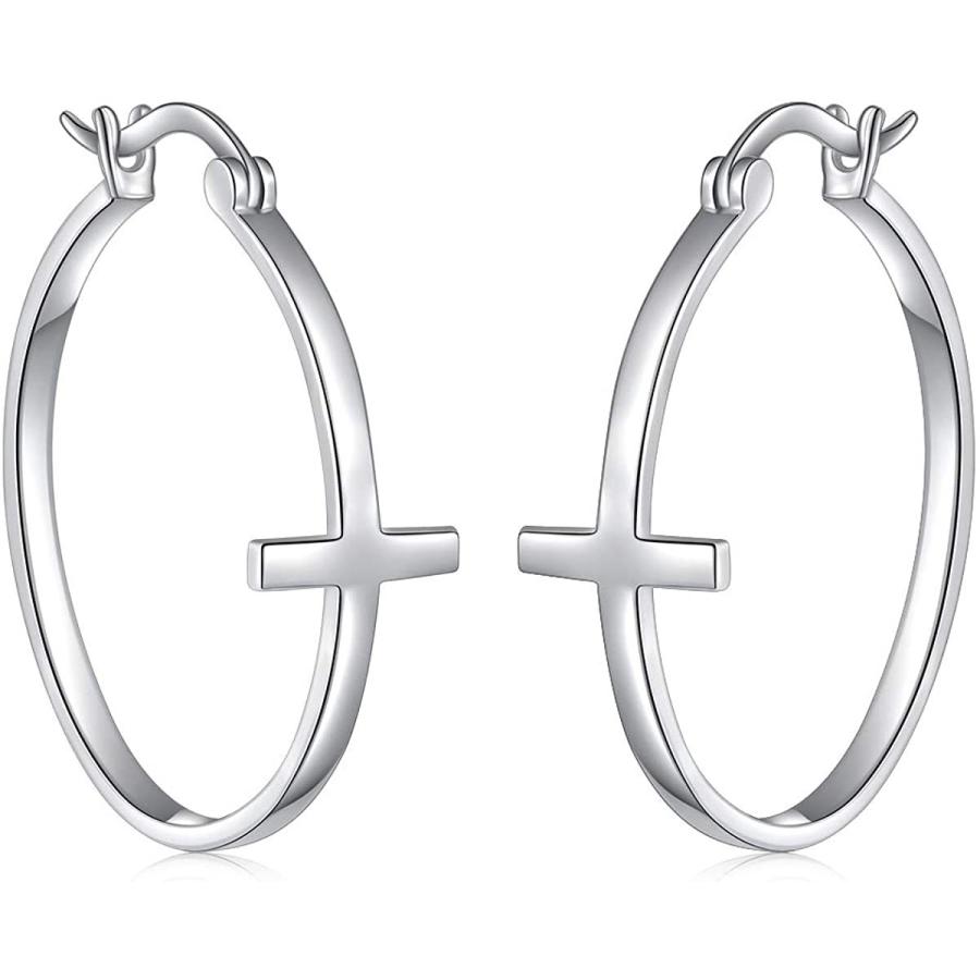 楽天市場 S925 Sterling Silver Jewelry Classic Hoop Cross Earrings For Women Tee 最安 World Of Heating De