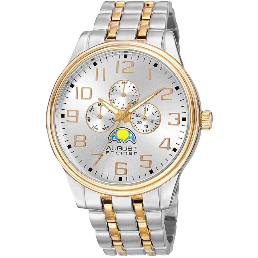 セール 公式 サイト August Steiner As8174ttg メンズ多機能クォーツ腕時計 シルバーとイエローゴールド シルバーの文字板に月表示 2色のバンド 並行輸入品 上質 Www Superavila Com