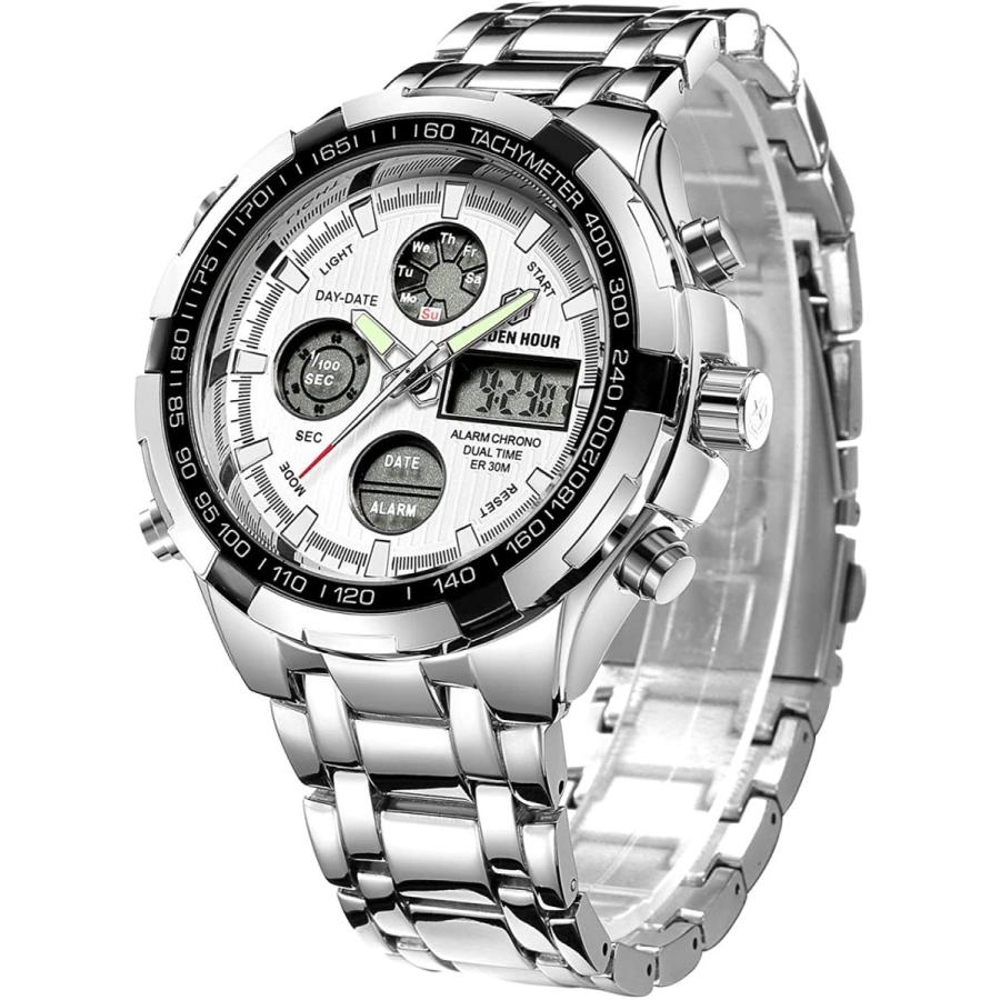 正規取扱い店 Golden Hour ラグジュアリー ステンレススチール アナログ デジタル 腕時計 メンズ アウトドア スポーツ 防水 大きい 重い 腕時計 シルバーホワイト 並行輸入品 Hfayb06xh5j13bk Shopペンタン 通販 Yahoo ショッピング ショッピング販売品 Paynow