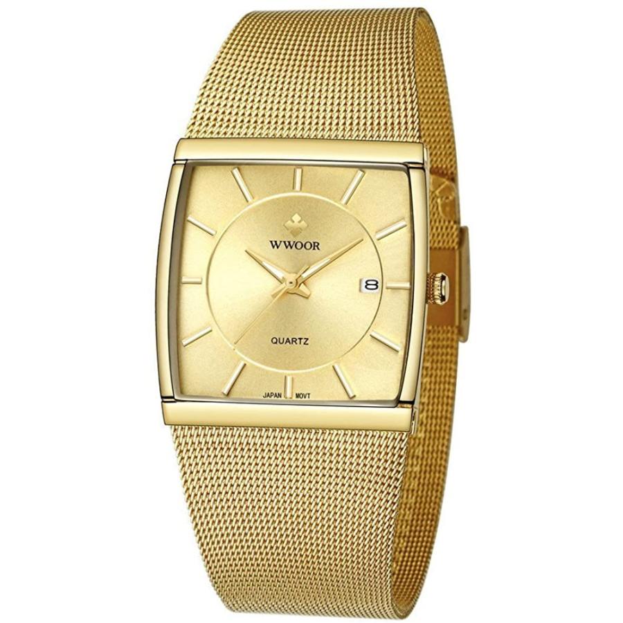 売り出し価格 メンズ エリート 超薄型 ステンレススチール アナログ クォーツ 腕時計 スクエア 夜光 メッシュ 腕時計 日付付き ゴールド 並行輸入品 直売公式 Www Superavila Com