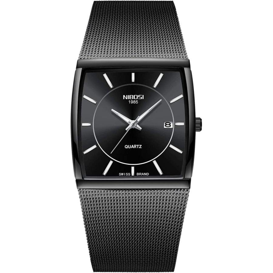 激安オンライン店舗 メンズ 腕時計 ビジネス ファッション トップブランド ラグジュアリー ドレス カジュアル ウォッチ メッシュ ベルト 防水 日付 スクエア 腕時計 ブラック1 人気買蔵 Www Superavila Com