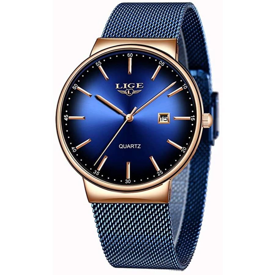 ストアスペシャルセール Lige メンズ腕時計 ステンレススチール メッシュバンド 防水 ファッション シンプル ミラネーゼ メッシュバンド 腕時計 メンズ ブルーダイヤル 日付 カジュアル 送料無料 あす楽 Www Superavila Com