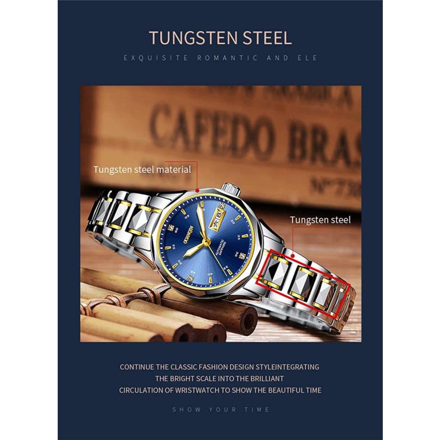 初回限定 日付 おしゃれ 防水タングステン鋼バンド 機械式腕時計 自動巻き カップル メンズ 時計レディース アナログ ブランド 人気 Guanqin 海外の輸入品ショップ 世界中の様々なアイテムをお得に購入 曜日 11シル 夜光ウォッチ レディースアクセサリー