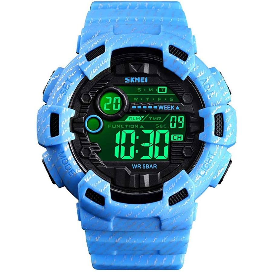 限定入荷 メンズ アウトドア 電子 デジタル スポーツウォッチ カウントダウン カレンダー クロノグラフ アラーム Led バックライト ミリタリー ウォッチ 51mm ライトブルー 激安初売 Www Superavila Com