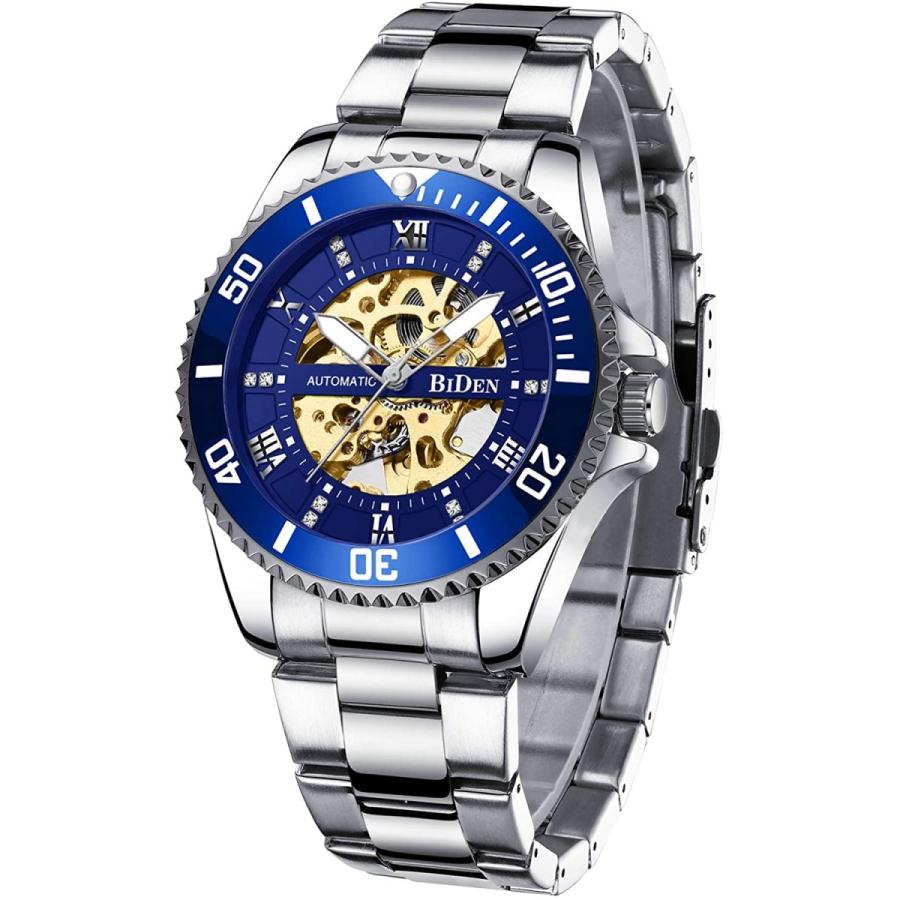 安いアウトレット 通販 メンズ 腕時計 機械式 自動巻き ステンレススチール スケルトン ラグジュアリー 防水 ダイヤモンド ダイヤル 腕時計 メンズ ブルー 並行輸入品 特売中 Shirleyryan Ca