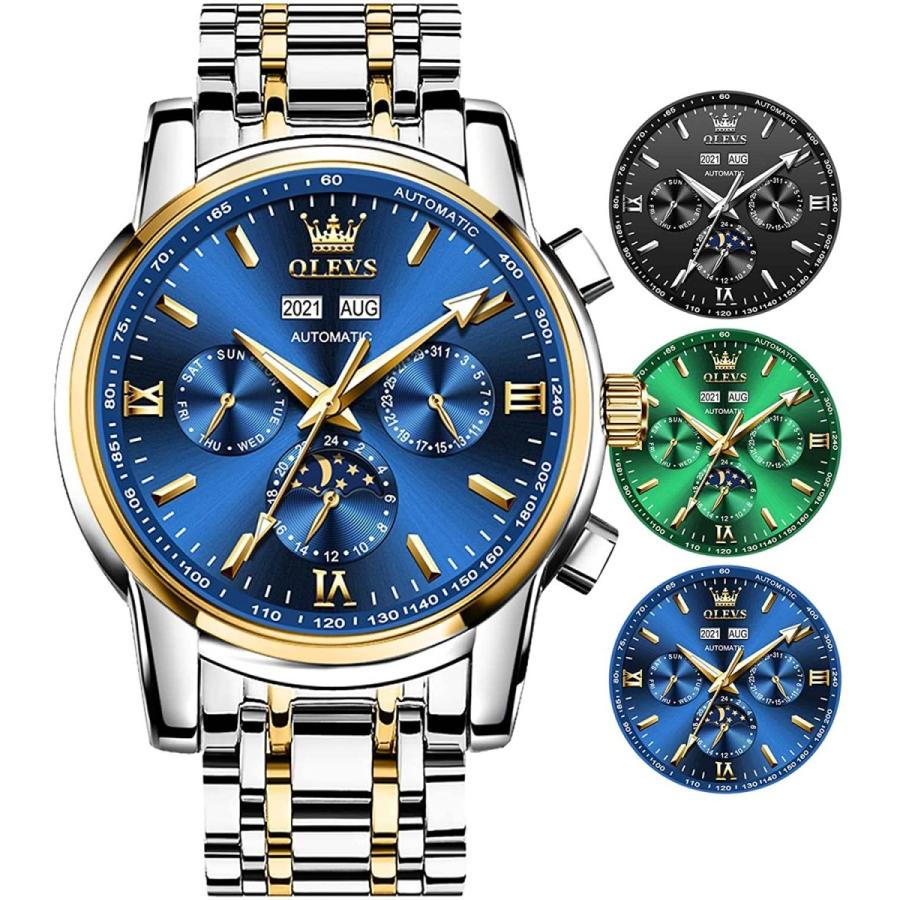 人気 おすすめ Swiss Olevs 自動機械式腕時計 メンズ 自動巻き 防水 ステンレススチール メンズ 腕時計 豪華 ムーンフェーズ 年間 月間カレンダー 曜日 カレンダー 24時間表示 価格タイプ Paynow Universalpapershredding Com