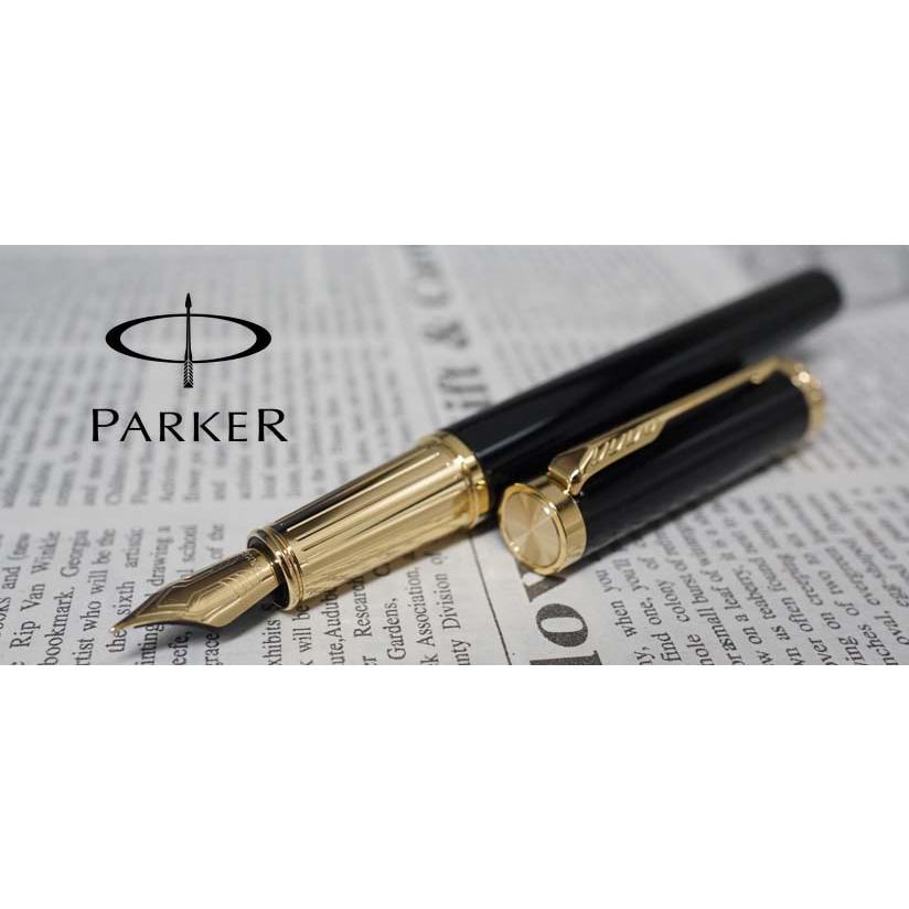 【美品】PARKER パーカー 万年筆 14Kペン先 黒×ゴールドレザーケース付 PARKER（パーカー） ≪在庫あり 名入れ特急便(名入れ無しなら即日発送