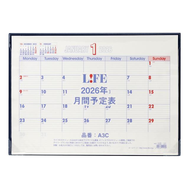 ライフ（LIFE） 2026年カレンダー月間予定表 スケジュール帳卓上型