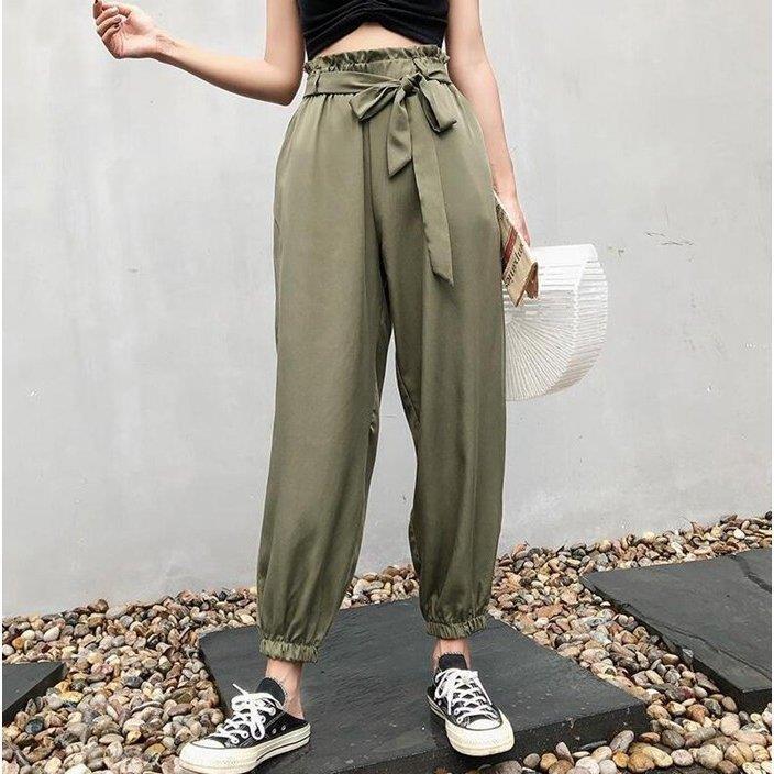 ギフト ジョガーパンツ テーパードパンツ レディース リボン付き ベルト付き 九分丈 無地 涼しい ボトムス ウエストパンツ パンツ 裾ゴム 軽やか 肌触り 代引不可 Simbcity Net