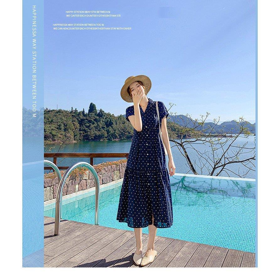 100 安い 半袖ワンピース 春夏 マキシワンピース 40代 レディース ワンピース 結婚式 30代 オシャレ韓国風 ひざ下 ドット柄シフォン フレアスカート 大人上品 Vネック ワンピース カラー Xl Www We Job Com