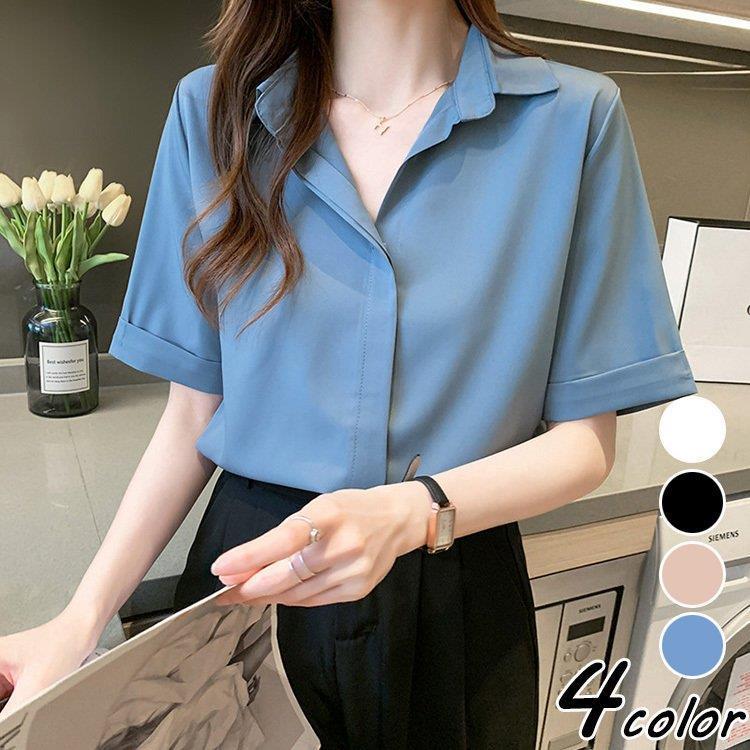 ブラウス レディース 40代 春夏秋新作 オシャレブラウス 白シフォンシャツ ゆったり 韓国風 50代 30代 通勤ol 半袖トップス シャツ 折り襟ブラウス大人 価格交渉ok送料無料