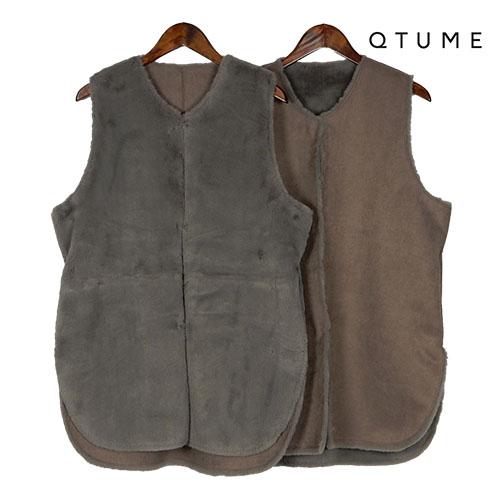 QTUME（クチューム）フェイクファージレ リバーシブル ｜ベスト・ジレ 
