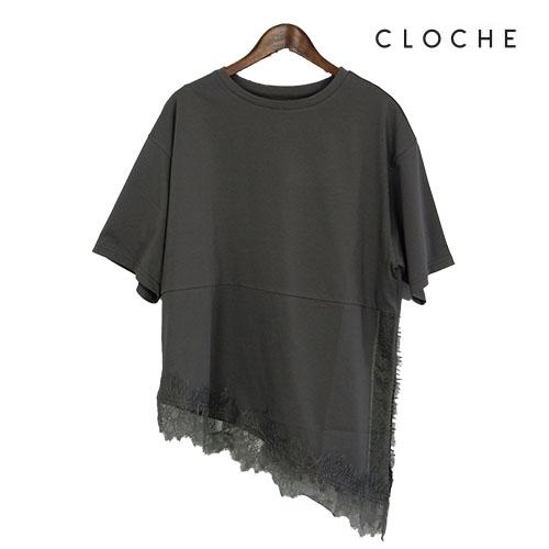 CLOCHE（クロッシェ）新着 ドッキングTシャツ 繊細なレース レースドッキングTシャツ アシメントリー 長めの丈の画像