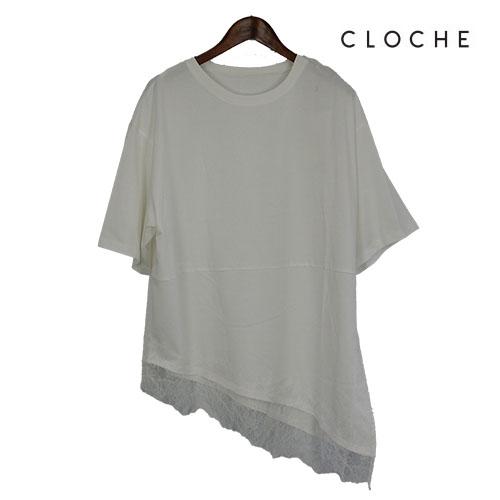 CLOCHE（クロッシェ）新着 ドッキングTシャツ 繊細なレース レースドッキングTシャツ アシメントリー 長めの丈の画像