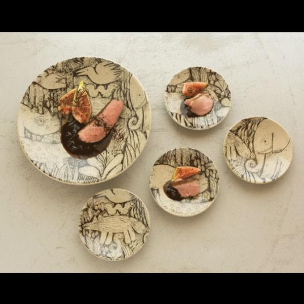 Lisa Larson 森と動物の絵皿/4寸皿/オオカミ/リサ・ラーソン