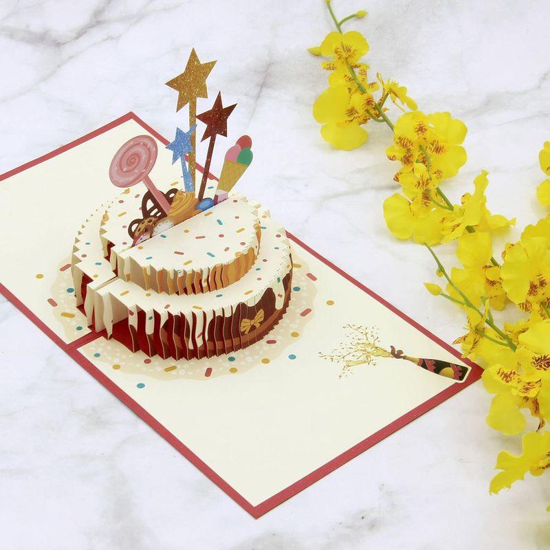 バースデーカード 立体 3Dケーキ お誕生日おめでとうカードをポップアップ 誕生日メッセージカード手作りギフト 親戚、恋人、両親、教師、友達｜pepe-shop｜02