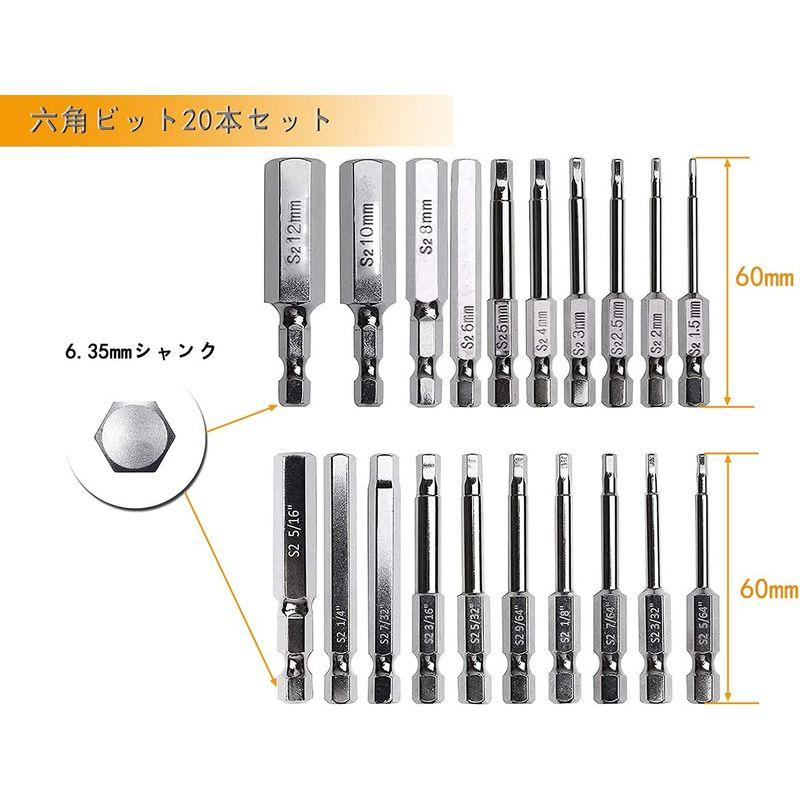 Kimlontonインパクトドライバービットセット 磁気吸着 六角レンチビットセット 1/4インチ六角軸 S2鋼 60mm精密ドライバービッ｜pepe-shop｜02