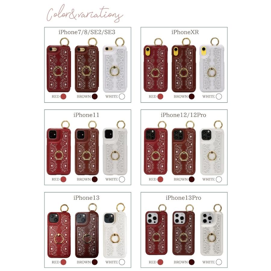 iPhone Phone ケース リング付き 型抜き 背面収納 ミラー付き カード