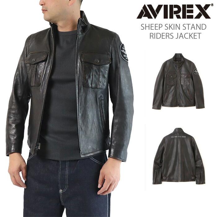 良品 AVIREX SHEEP SKIN レザージャケット ブラック L AVIREX（アヴィレックス） レザージャケット ライダース 783-5250012