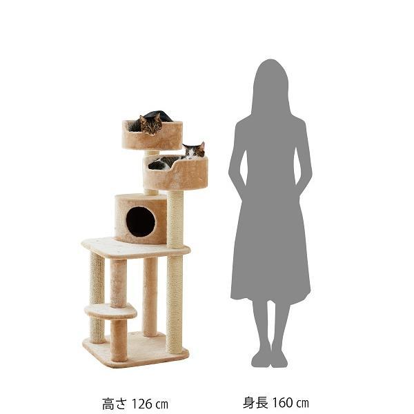 キャットタワー ベージュ　高さ約130cm キャットタワー 木製 据え置き 高さ130cm 木登りタワー ハンモック付き