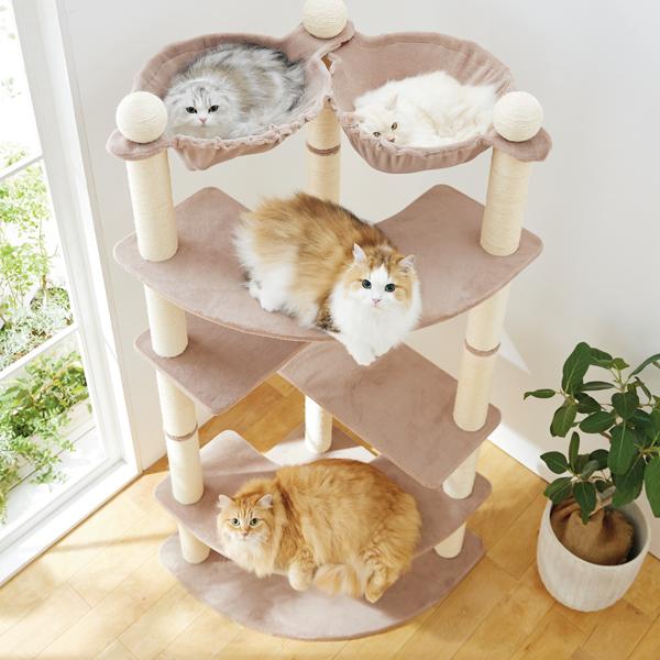 多頭用大きなダブルハンモックタワー 本体 大型猫用 大型 多頭用 多頭