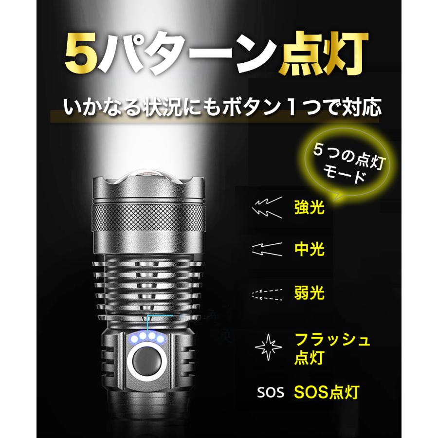 懐中電灯 led 強力 充電式 ライト 父の日 軍用 usb ケース付き 防災グッズ 電池式 小型 強力 18650 最強 防水 防災 災害 ハンディライト キャンプ用品 |  | 05