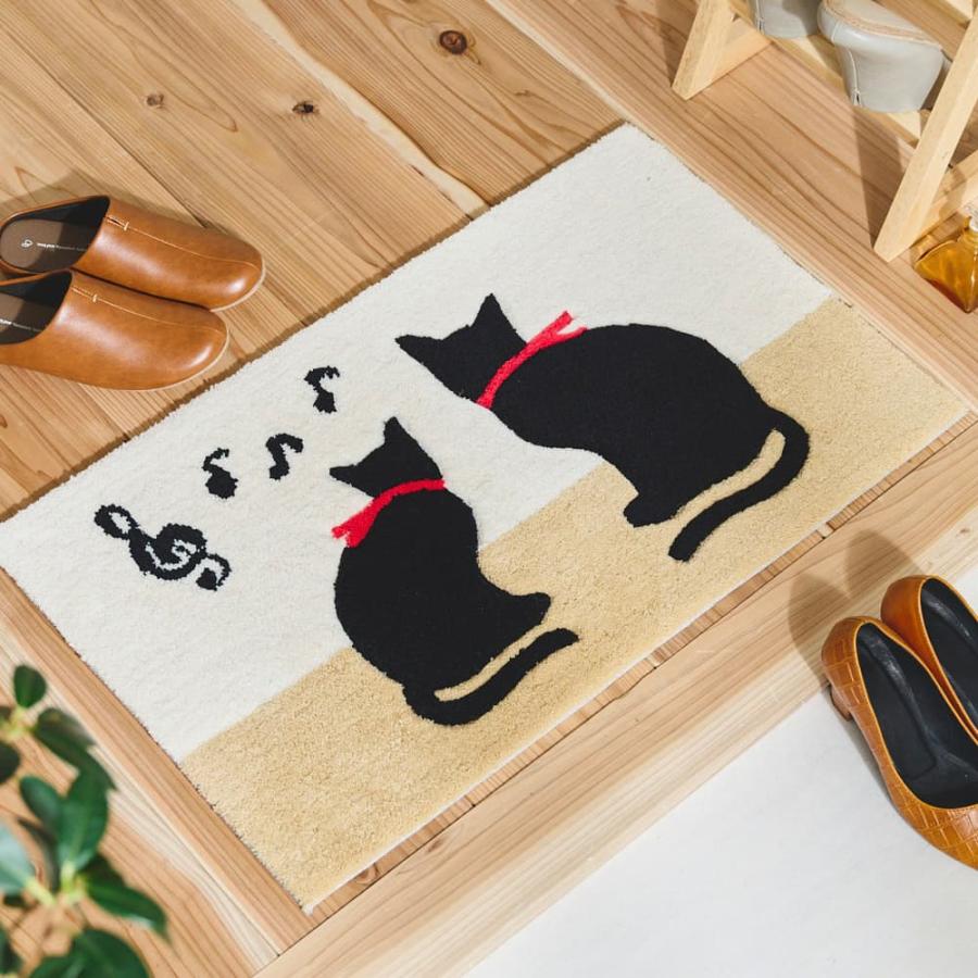玄関マット 2匹の黒猫のシルエットがとってもキュート ＜キティ