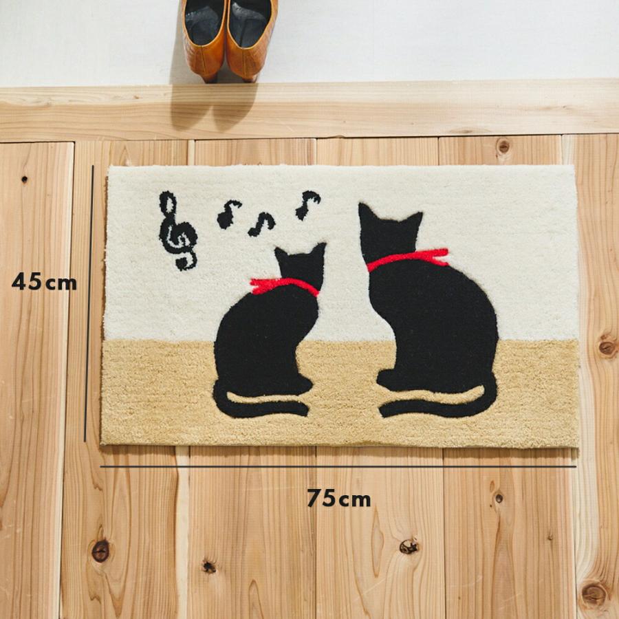 玄関マット 2匹の黒猫のシルエットがとってもキュート ＜キティ