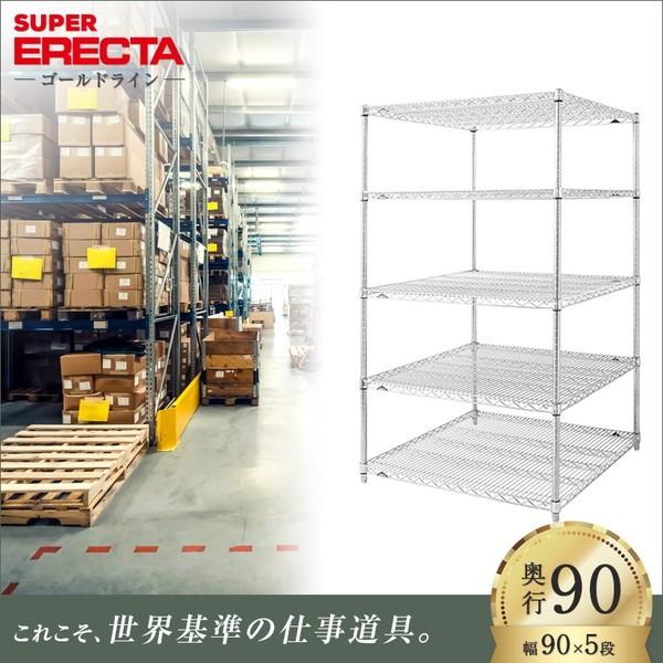 スーパーエレクター 棚 シェルフ 幅91x奥行91.9cmx高さ158.7cm Pポール ダイカスト・アジャストボルト付 5段 業務用