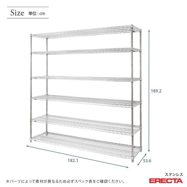 ステンレスエレクターシェルフ 幅182.1x奥行53.6cmx高さ189.2cm PSポール ダイカスト・アジャストボルト付 6段 業務用_1
