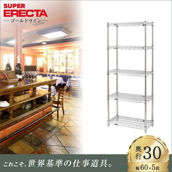 ERECTA - スーパーエレクターシェルフ 幅60.5x奥ふかさ30.7cmx高さ138.4珊 P極点 ダイカスト・アジャスト雄捻子付 5段 スチールラック-スチールラック本体-ラック、シェルフ、本棚