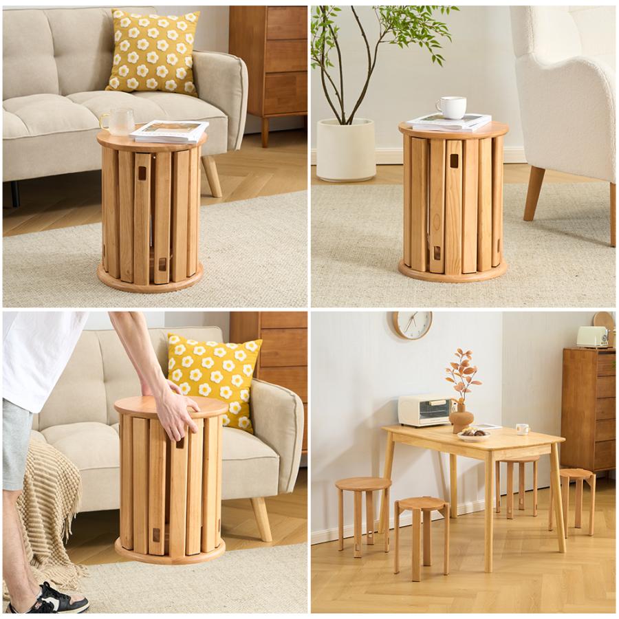 天然木 サイドテーブル スツール 4脚 セット 完成品