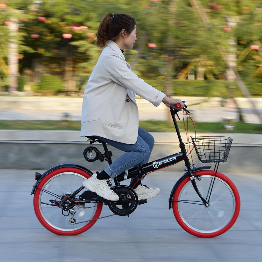20インチ 折りたたみ自転車 6段変速 Marumaru カギ・ライト・ベル付き