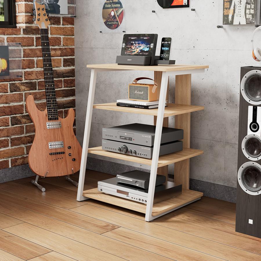 オーディオラック インテリア 台形 木目調仕上棚板 AV ラック スチール