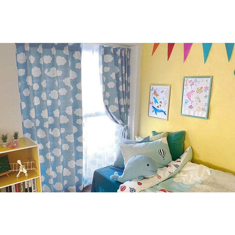 【新品未使用】カーテン　IMECA ブルー 水色　3枚セット　インテリア 遮光カーテン オーダーカーテン／幅101〜200cm×丈90〜180cm