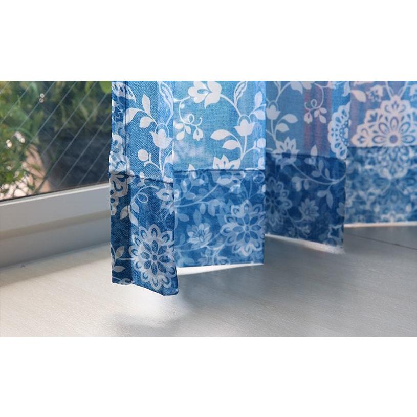 レースカーテン オーダー 洗濯可能 ブルー モロッカン オーダー