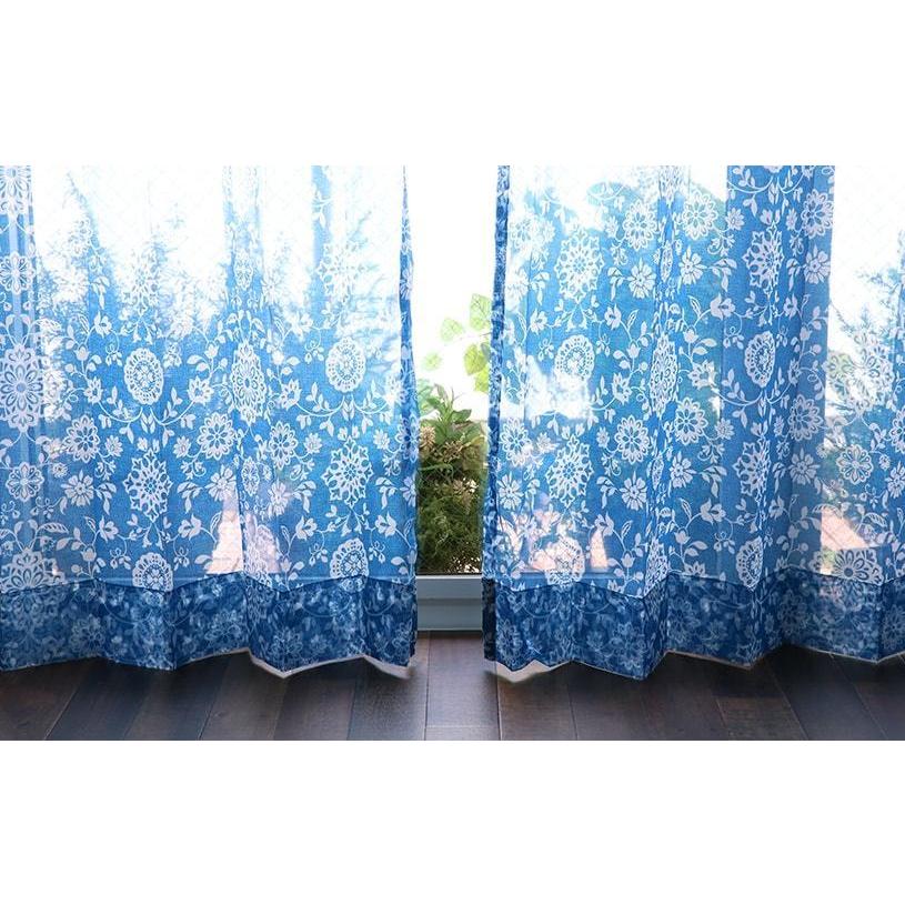 レースカーテン オーダー 洗濯可能 ブルー モロッカン オーダー
