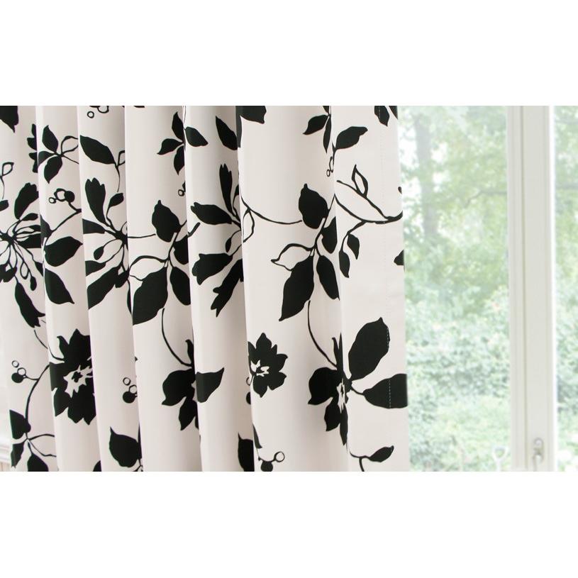カーテン おしゃれ オーダー 遮光 2級遮光 洗濯可能 ブラック 北欧 花