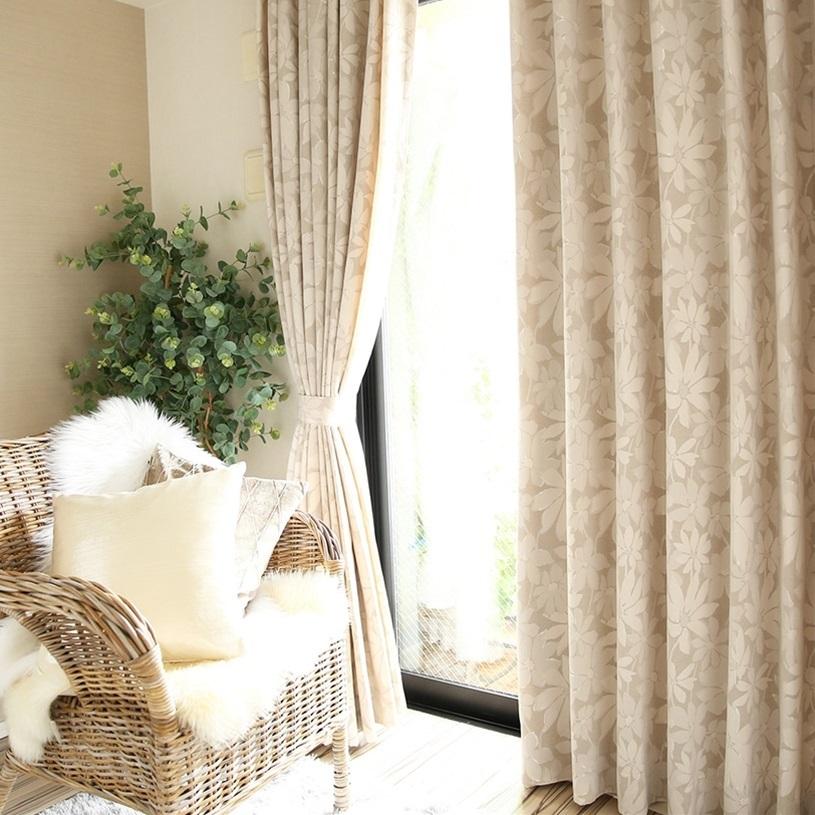 カーテン 遮光 オーダー 2級遮光 洗濯可能 ピンク グレージュ 花柄