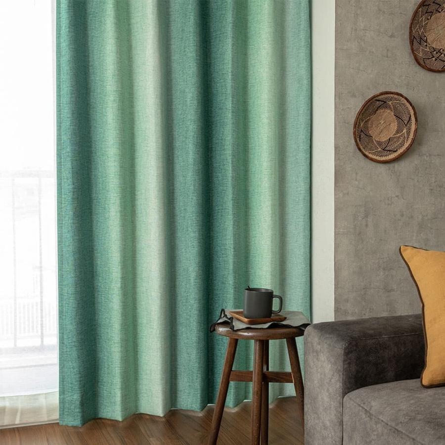 遮光カーテン　緑色　春新品　高級　高品質　カーテン　オーダー カーテン 遮光1級or2級カーテン＋リーフ柄プリントミラーレース